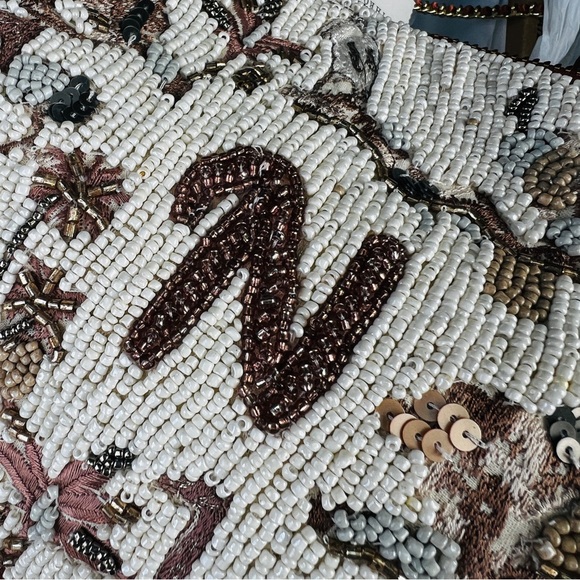 Anthropologie Anna Harlow Russo Beaded Monogram “N” Clutch Crossbody Chain Strap - Picture 2 of 8